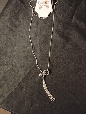 Fashion Jewelry Silver Multi-Strand Tassel Necklace with Ring Accent